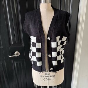 Black and White Checkered Knit Vest
